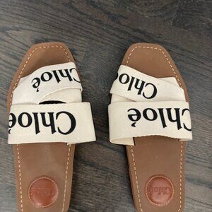 Chloe Women's Woody Logo Slide Sandals size 36 color White